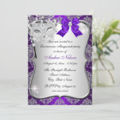 Paarse Damask Masquerade Invite Quinceanera Masque Kaart (Staand voorkant)