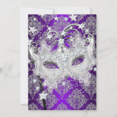 Paarse Damask Masquerade Invite Quinceanera Masque Kaart (Achterkant)