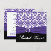 Paarse Damask met Black Bridal Shower Invitation Kaart (Voorkant / Achterkant)