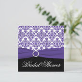 Paarse Damask met Black Bridal Shower Invitation Kaart (Staand voorkant)