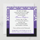 Paarse Damask met Black Bridal Shower Invitation Kaart (Achterkant)