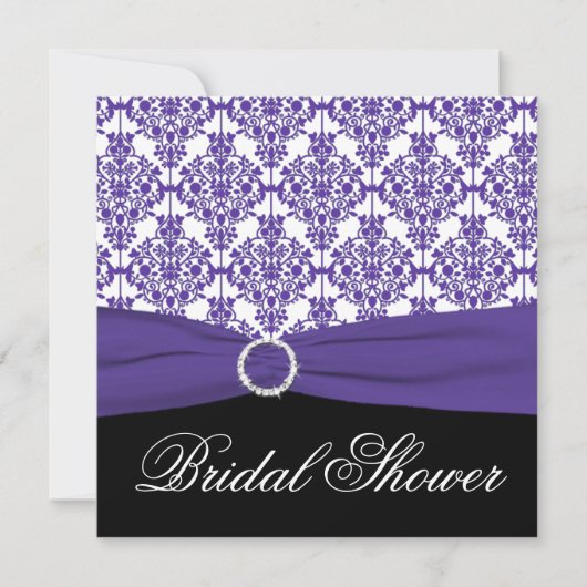 Paarse Damask met Black Bridal Shower Invitation Kaart (Voorkant)