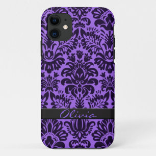 Paarse Damask met naam Case-Mate iPhone Case