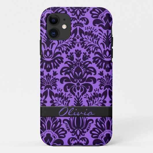 Paarse Damask met naam Case-Mate iPhone Case (Achterkant)