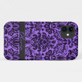 Paarse Damask met naam Case-Mate iPhone Case (Achterkant (horizontaal))