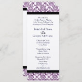 Paarse Damask Monogram bruiloft Kaart (Voorkant / Achterkant)