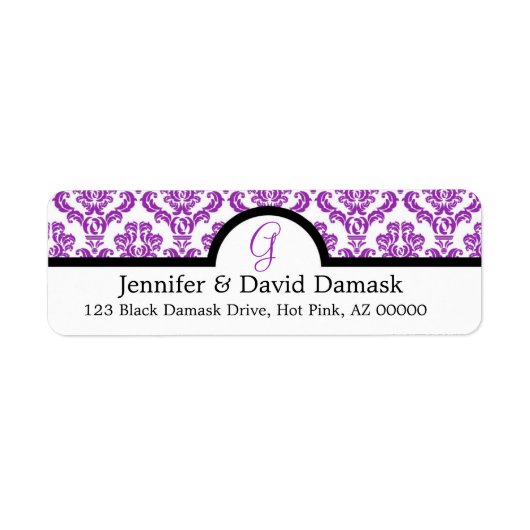 Paarse Damask Monogram G Wedding Mailing Labels (Voorkant)