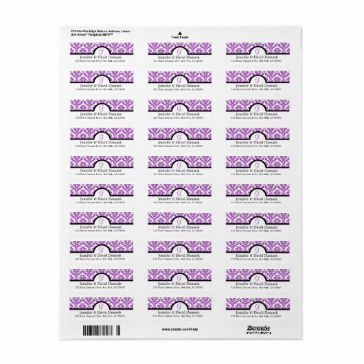 Paarse Damask Monogram G Wedding Mailing Labels (Full Sheet)
