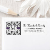 (Paarse) Damask Monogram retouradreslabels Etiket (Insitu)