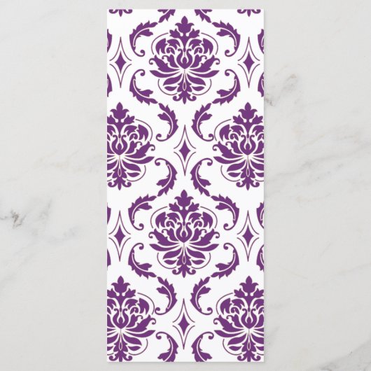 Paarse Damask Monogram Wedding Menu Kaarten (Achterkant)