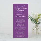 Paarse Damask Monogram Wedding Menu Kaarten (Staand voorkant)