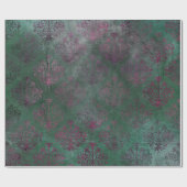 Paarse Damask op groene achtergrond Cadeaupapier (Vlak)