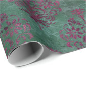 Paarse Damask op groene achtergrond Cadeaupapier (Rol Hoek)