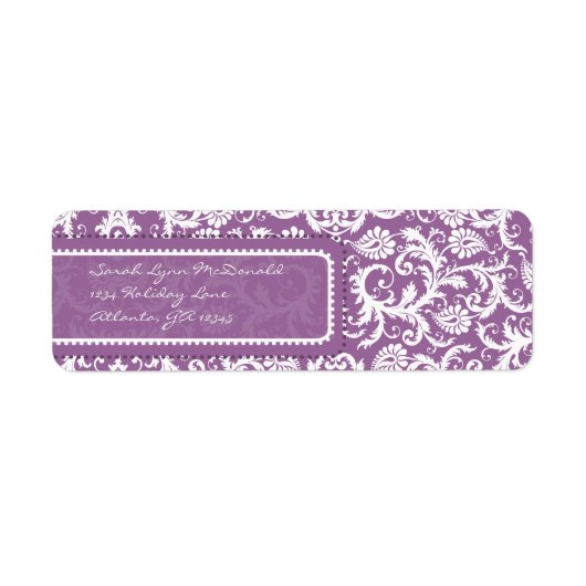 Paarse Damask op Plum Retouradres Etiket (Voorkant)