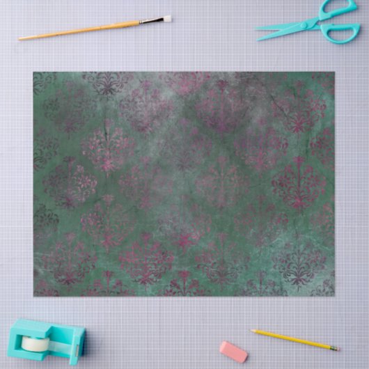 Paarse Damask op versgroene achtergrond ontkoppeli Tissuepapier (Craft)