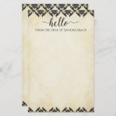 Paarse Damask op warmgrijs 100% gerecycled papier (Voorkant / Achterkant)