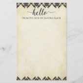 Paarse Damask op warmgrijs 100% gerecycled papier (Voorkant)