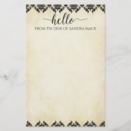 Paarse Damask op warmgrijs 100% gerecycled papier (Voorkant)