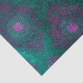 Paarse Damask over Blauwgroen ontkoppeling Tissuepapier (Detail)