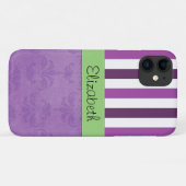 Paarse Damask, Paarse Stripes, Striped, Jouw naam Case-Mate iPhone Case (Achterkant (horizontaal))