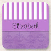 Paarse Damask, Paarse Stripes, Striped, Jouw naam Drankjes Onderzetter (Voorkant)