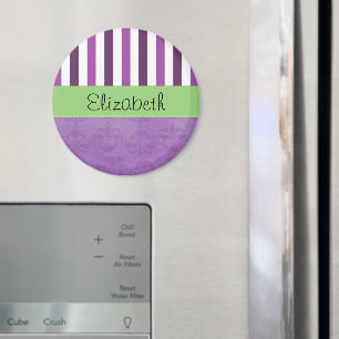 Paarse Damask, Paarse Stripes, Striped, Jouw naam Magneet