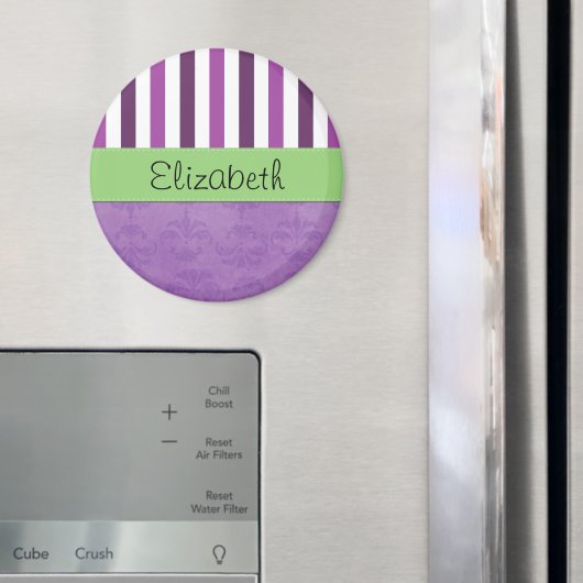 Paarse Damask, Paarse Stripes, Striped, Jouw naam Magneet (Insitu (Koelkast))