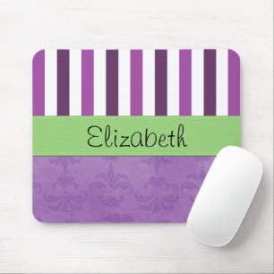 Paarse Damask, Paarse Stripes, Striped, Jouw naam Muismat