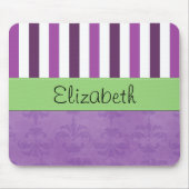 Paarse Damask, Paarse Stripes, Striped, Jouw naam Muismat (Voorkant)