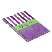 Paarse Damask, Paarse Stripes, Striped, Jouw naam Notitieboek (Rechterzijde)
