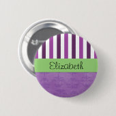 Paarse Damask, Paarse Stripes, Striped, Jouw naam Ronde Button 5,7 Cm (Voorkant /achterkant)