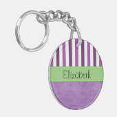 Paarse Damask, Paarse Stripes, Striped, Jouw naam Sleutelhanger (Voorkant Links)