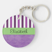Paarse Damask, Paarse Stripes, Striped, Jouw naam Sleutelhanger (Achterkant)