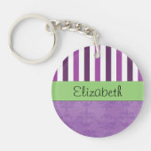 Paarse Damask, Paarse Stripes, Striped, Jouw naam Sleutelhanger (Voorkant)