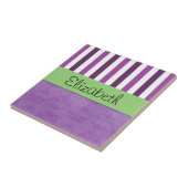 Paarse Damask, Paarse Stripes, Striped, Jouw naam Tegeltje (Zijkant)