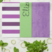 Paarse Damask, Paarse Stripes, Striped, Jouw naam Theedoek (Gevouwen)