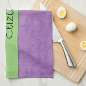 Paarse Damask, Paarse Stripes, Striped, Jouw naam Theedoek (Quarter Fold)