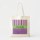 Paarse Damask, Paarse Stripes, Striped, Jouw naam Tote Bag (Voorkant)
