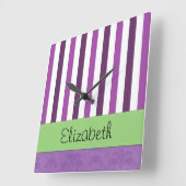 Paarse Damask, Paarse Stripes, Striped, Jouw naam Vierkante Klok (Hoek)