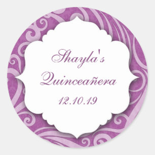 Paarse Damask Party Favor Sticker