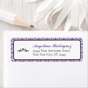 Paarse Damask Pattern Afstuderen Etiket