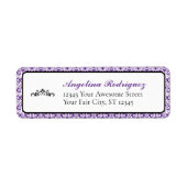 Paarse Damask Pattern Afstuderen Etiket (Voorkant)