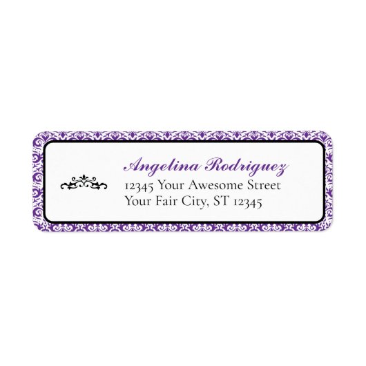 Paarse Damask Pattern Afstuderen Etiket (Voorkant)