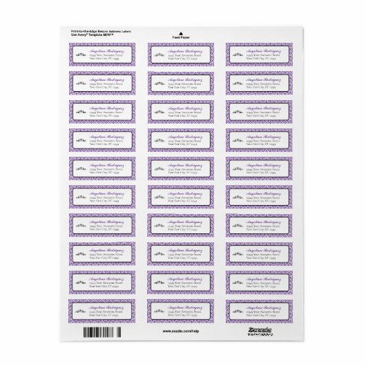 Paarse Damask Pattern Afstuderen Etiket (Full Sheet)