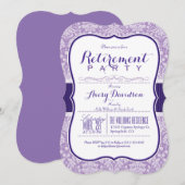 Paarse Damask Pattern; Elegante Pensioen Partij Kaart (Voorkant / Achterkant)