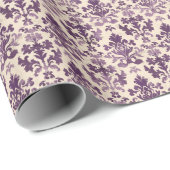Paarse Damask Pattern op Beige Achtergrond Cadeaupapier (Rol Hoek)
