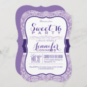 Paarse Damask Pattern; Sweet 16 Verjaardagsfeest Kaart (Voorkant / Achterkant)