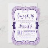 Paarse Damask Pattern; Sweet 16 Verjaardagsfeest Kaart (Voorkant)
