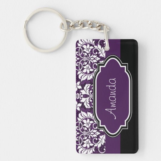 Paarse Damask personaliseren Sleutelhanger (Voorkant)