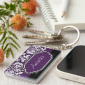 Paarse Damask personaliseren Sleutelhanger (Voorkant Rechts)